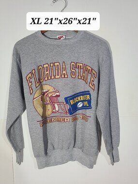 Vtg 1990 Florida State Seminoles Blockbuster Bowl Gray Distressed XL Sweatshirt